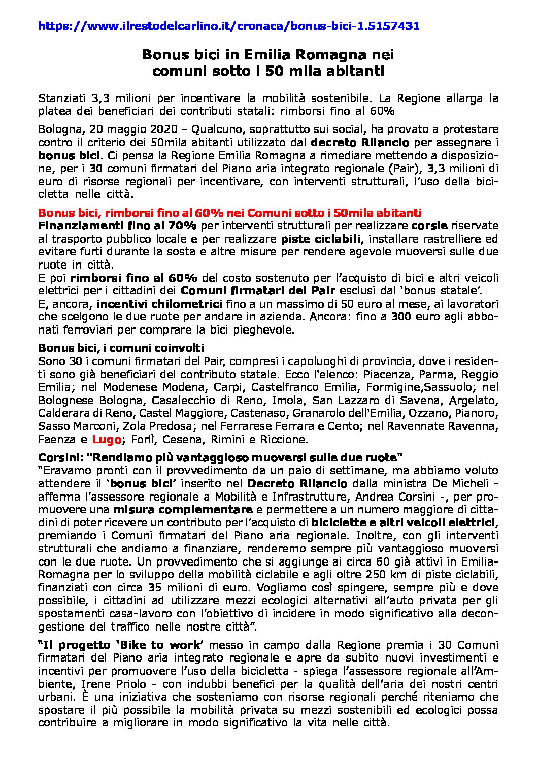 Bonus bici in Emilia Romagna pdf
