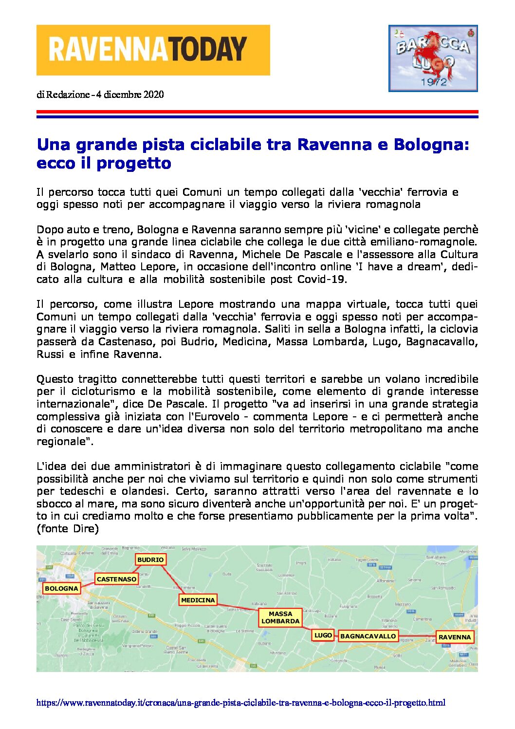 Pista ciclabile tra Ravenna e Bologna pdf