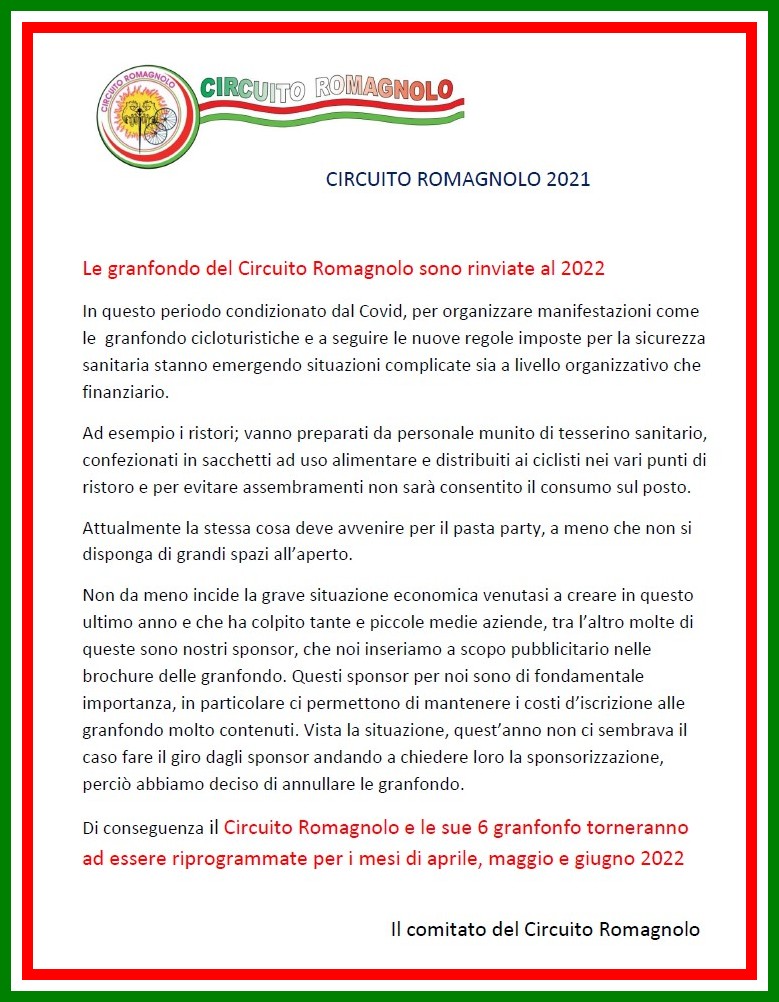 Circuito Romagnolo rinviato al 2022 B