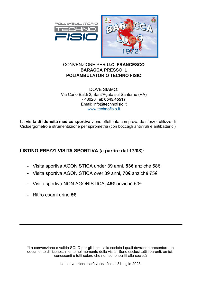 Convenzione Techno Fisio_Baracca dal 17-08 Convenzione Techno Fisio Baracca dal 17 08