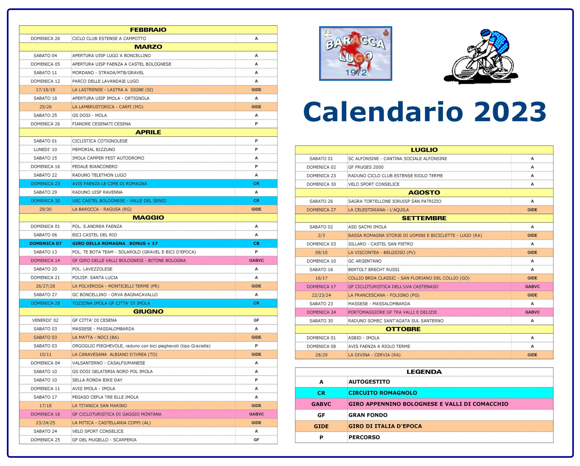 Calendario EVENTI 2023